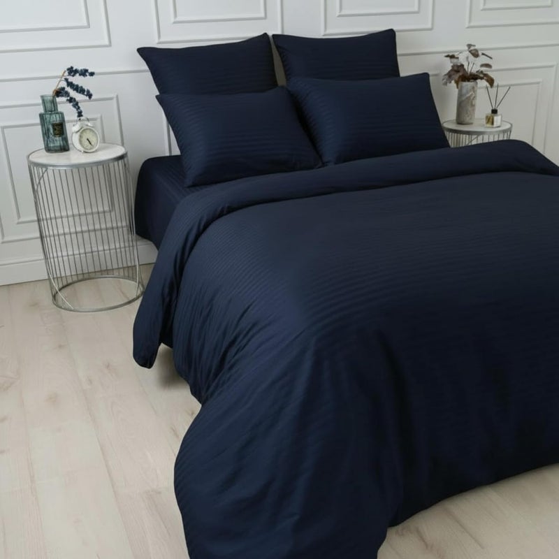 BEDDING ZONE Multi-Colored Luxury Stripe Duvet Cover - Zipper Closure Navy  Double (200X200) - Image 2